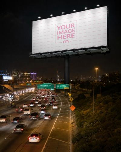 Night Highway Billboard Mockup Generator Illuminated Traffic Scene