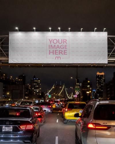 Night Highway Billboard Mockup PSD Illuminated Billboard