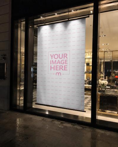 Luxury Store Window Banner Mockup Illuminated Display
