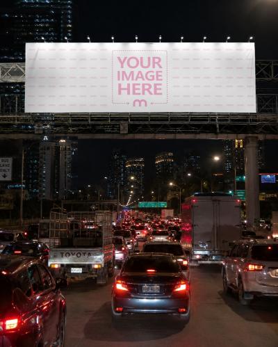 Night Highway Billboard Mockup Large Illuminated Ad
