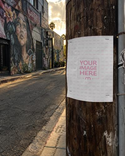 Street Poster Mockup on Utility Pole Realistic Stapled Flyer