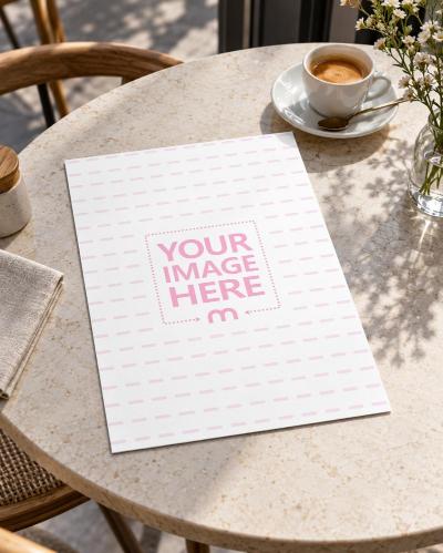 A4 Cafe Menu Mockup Generator on Marble Table