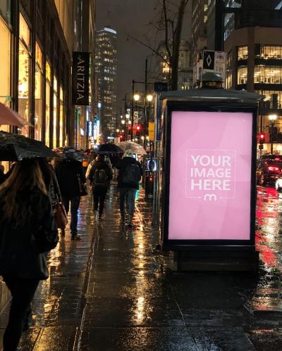 Rainy City Lightbox Poster Mockup Photoshop PSD