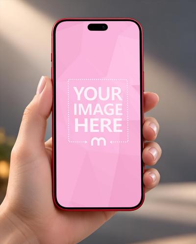 Red iPhone 18 Pro Hand Mockup Generator