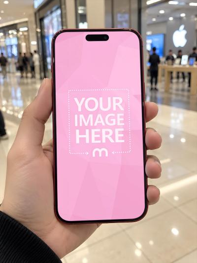 iPhone 18 Pro Red Hand Holding Mockup PSD