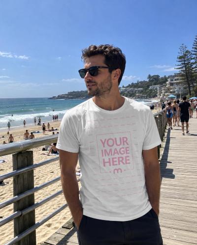 Realistic Men's Beach T-Shirt Mockup PSD