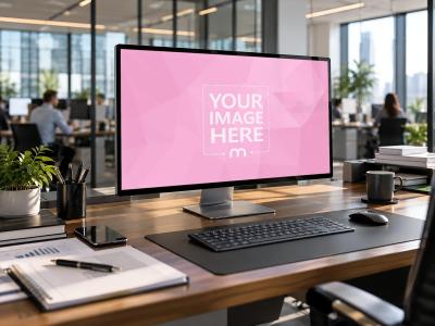 Modern Office Monitor Mockup for Website and UI Design