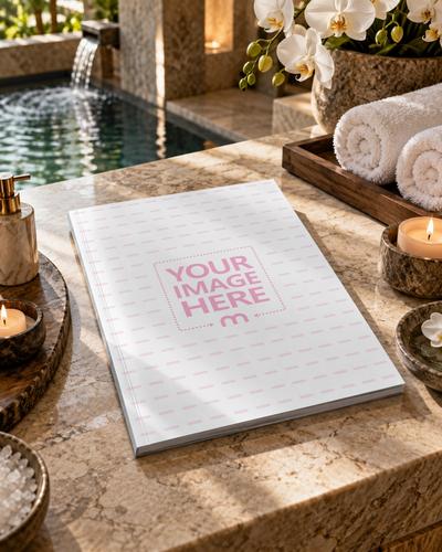 Luxury Magazine Mockup in Elegant Spa Resort Setting