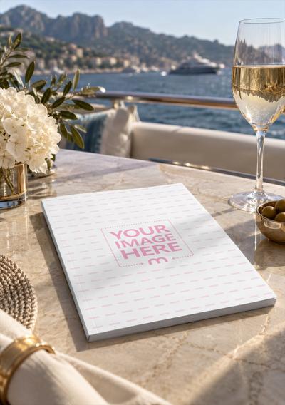 Luxury A5 Magazine Mockup on Yacht Table