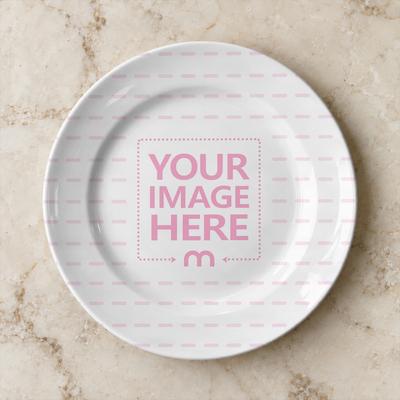 High Resolution White Plate Mockup on Marble Table