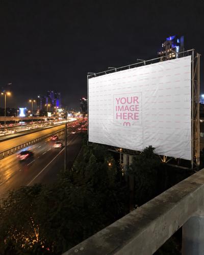 Realistic Night Highway Billboard Mockup for Advertising